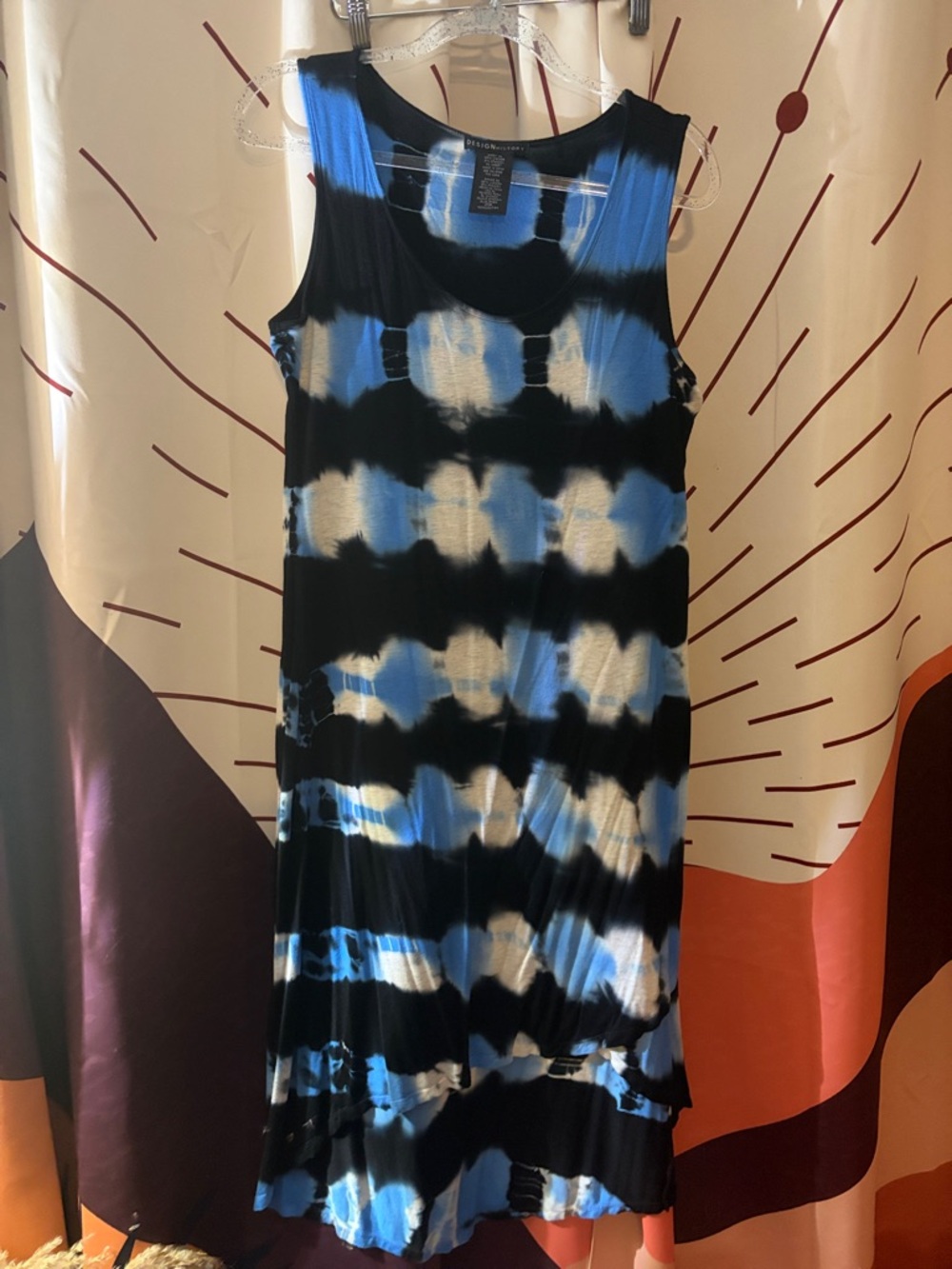 Design History Black, Blue & White Tie-Dye Sleeveless High-Low Maxi Dress